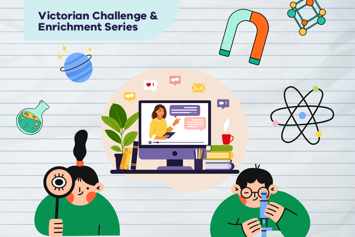 an illustration of a boy and a girl enjoying some science learning